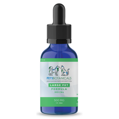 Pet's Botanicals 500mg CBD Tincture for large pets over 50 pounds, promoting relaxation and wellness.